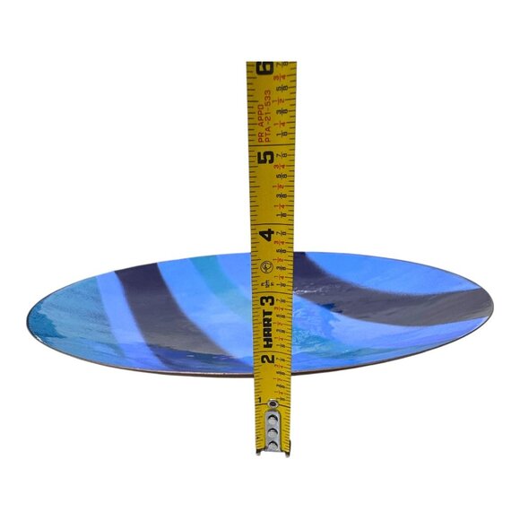 Large 13" Enamel On Copper MCM Striped Blue Handcrafted Gradient Plate Bowl - Picture 4 of 5